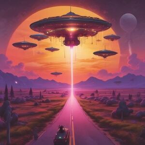 Galactic Invasion Art Print with Orange and Purple Hues